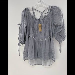 American Eagle Women Blue Stripes Strappy Off Shoulder